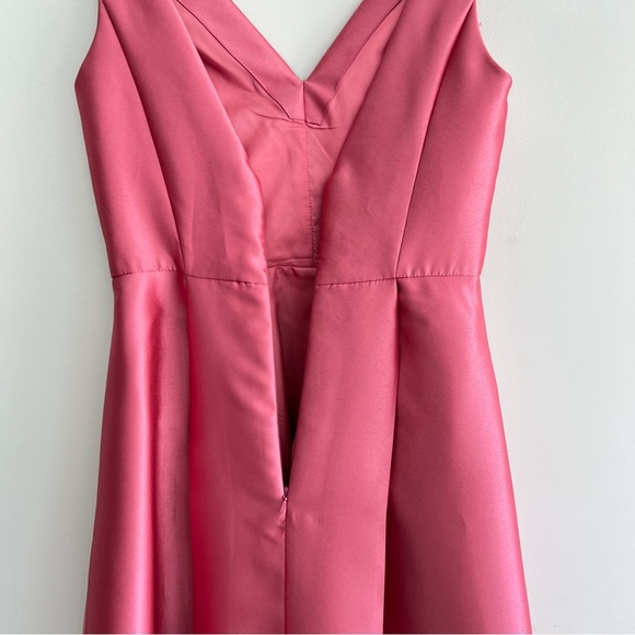 MONIQUE LHUILLIER High Low Laced Sleeves V Neck Cocktail Evening Gown Dress Sz 6 - Picture 8 of 15